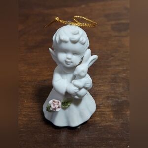Vintage "Touch Of Rose" Child Cherub Figurine Ornament Holding A Bunny